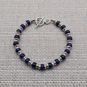 8 Inch Sterling Silver Sodalite Stone Simple Bracelet B713